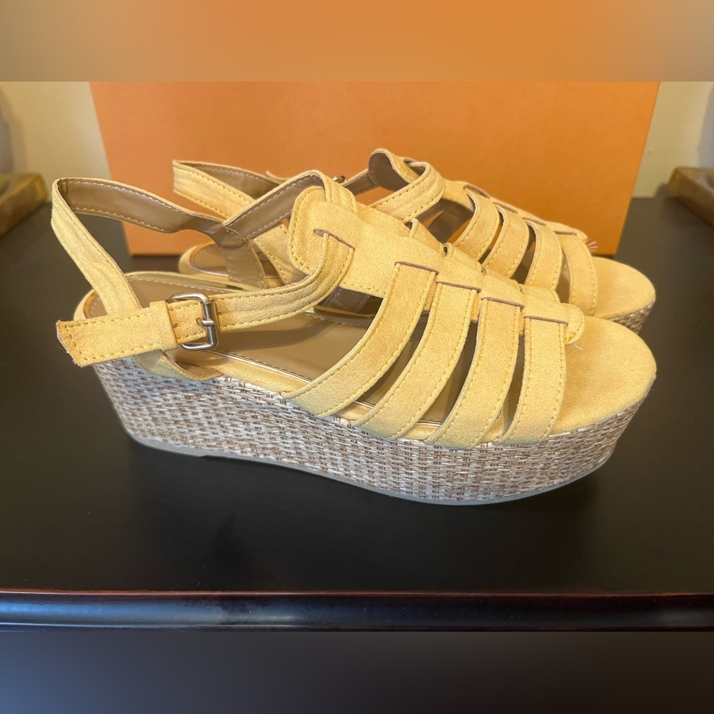 Bakers Yellow Wedge Sandals - Size 8.5